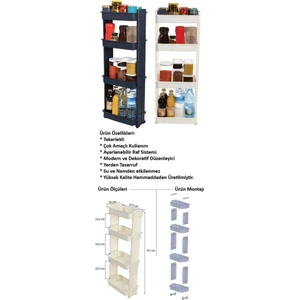 Çok Amaçlı Tekerlekli Siyah Raf Banyo Rafı Mutfak Rafı Mr-04