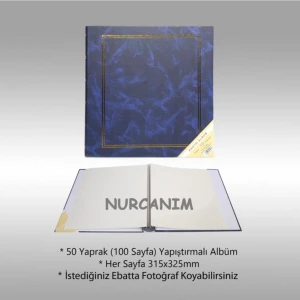 50 Yaprak [100 Sayfa] 315 x 325mm Ciltbezli Yapıştırmalı Fotoğraf Albümü Lacivert