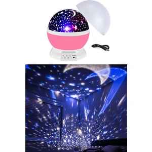 EC Shop Bsd Gifted Star Master Dönen Renkli Ay Yıldızlı Gökyüzü Projeksiyon Gece Lambası Pembe