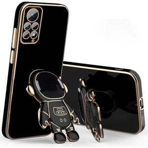 Xiaomi Redmi Note 12 Pro 4g Kılıf Kamera Korumalı Astronot Desenli Standlı Silikon Siyah