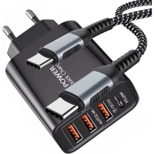 C6 Type-C+3 Usb Port Şarj Adaptörü + C6 Type-C To Type-C 5A/100W Şarj ve Data Kablosu -2mt