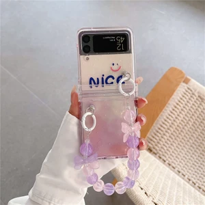 For Samsung Galaxy Z Flip 4 Gülümseyen Yüz Deseni Dıy Bilezik Cep Telefonu Kılıfları (Yurt Dışından)