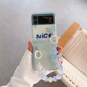 For Samsung Galaxy Z Flip 4 Gülümseyen Yüz Deseni Dıy Bilezik Cep Telefonu Kılıfları (Yurt Dışından)