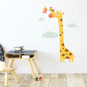 Zürafa ve Papağanlar Sticker Boy Cetveli, Zürafa Boy Ölçer, Bebek ve Çocuk Odası Dekorasyonu