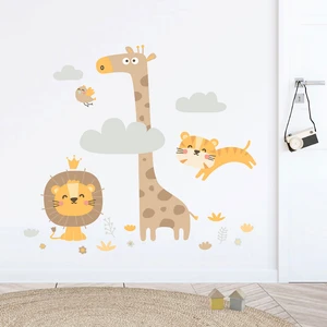 Minik Safari Duvar Sticker, Aslan, Kaplan, Zürafa Duvar Sticker, Bebek ve Çocuk Odası Dekorasyonu