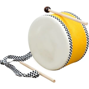 Askılı Deri Çocuk Davulu 2 Tokmaklı Davul 17 cm Sarı Davul