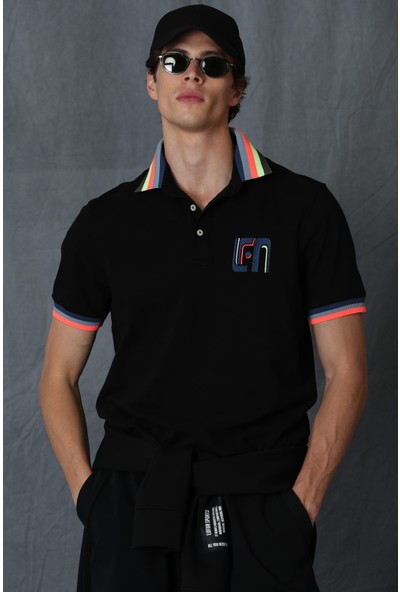 Lufian George Spor Polo Erkek Tişört Siyah