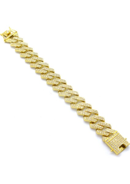 Altın Kaplama 2 cm Kalınlık Figaro Model Zirkon Taşlı Bileklik BLK-921