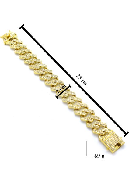 Altın Kaplama 2 cm Kalınlık Figaro Model Zirkon Taşlı Bileklik BLK-921