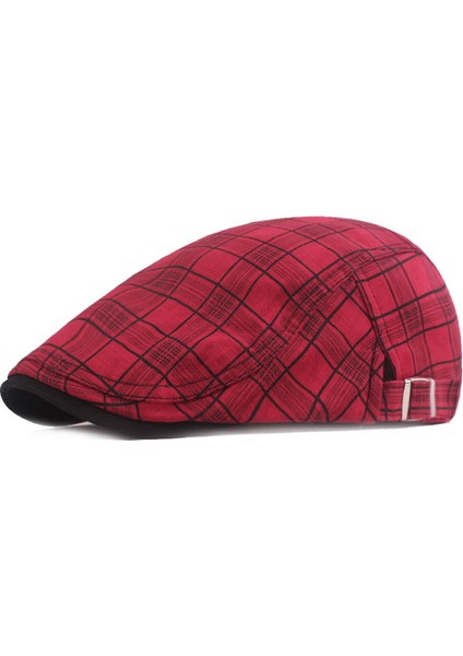 Ekose Kumaş Bere Erkek ve Kadın Retro Ördek Dili Ileri Şapka (Yurt Dışından)