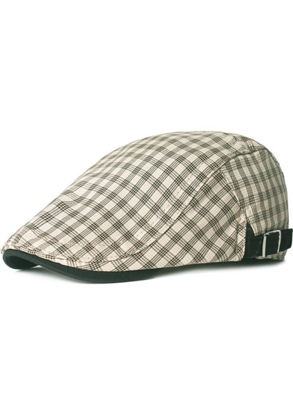 Ekose Kumaş Ördek Dil Kapağı Erkek Bere Retro Güneş Şapkası (Yurt Dışından)