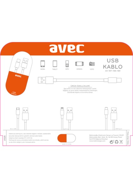 AV-187 Micro USB Kablo