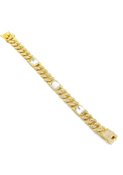 Altın Kaplama Figaro Model Zirkon Taşlı 1 cm Bileklik BLK-918
