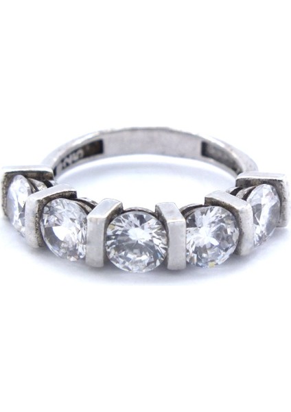 925 Ayar Gümüş Zirkon Baget Taşlı 5 Taş Kadın Yüzük GKY-119