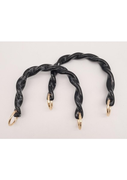 13 cm Burgu Model Siyah Renk Yaylı Halkalı Akrilik Çanta Sapı