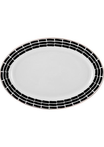 Monstera Porselen Şerit Çizgili Kayık Tabak 35 cm