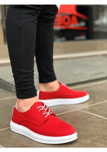 BA0003 Bağcıklı Klasik Spor Keten Kırmızı Beyaz Yüksek Taban Casual Erkek Ayakkabı modelleri