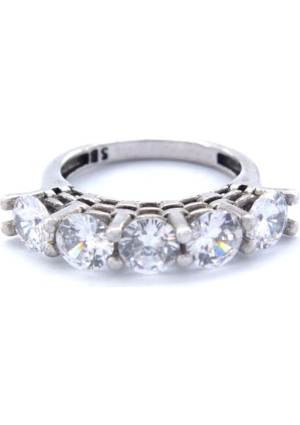 925 Ayar Gümüş Zirkon Baget Taşlı 5 Taş Kadın Yüzük GKY-118