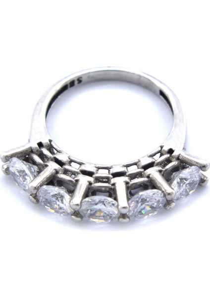 925 Ayar Gümüş Zirkon Baget Taşlı 5 Taş Kadın Yüzük GKY-118 fırsatları