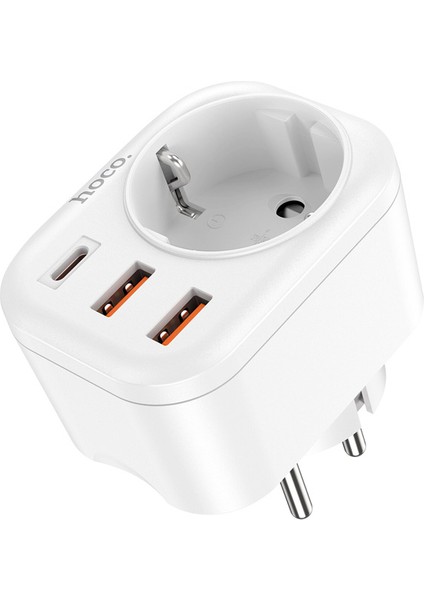 Hoco Ns3 Multifonksiyonel Type-C + 2 USB + 240V Mega Hızlı Şarj Adaptörü Priz
