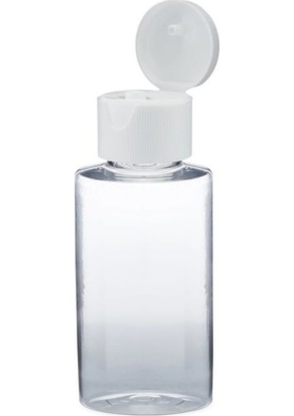 100 Adet - 50ML Boş Yuvarlak Şeffaf Pet Şişe, Açmalı Kapaklı Plastik Şişe