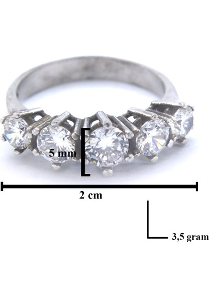 925 Ayar Gümüş Zirkon Baget Taşlı 5 Taş Kadın Yüzük GKY-110 modelleri