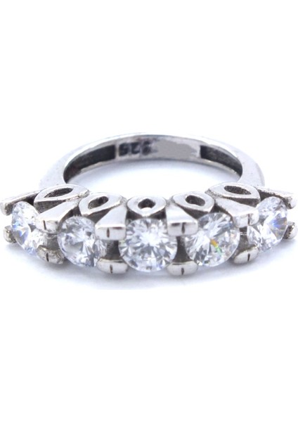 925 Ayar Gümüş Zirkon Baget Taşlı 5 Taş Kalemli Kadın Yüzük GKY-114