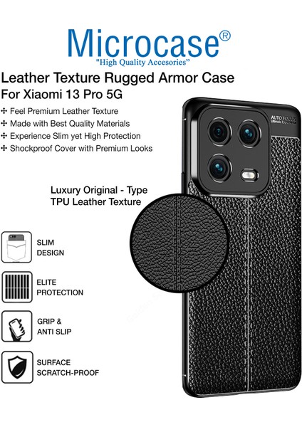 Xiaomi 13 Pro (Global) Leather Serisi Deri Efekt Silikon Kılıf - Siyah AL3337