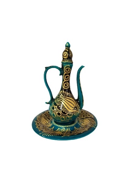 Çini El Yapımı Büyük Boy Çini Ibrik Buyk Ibrik 25 cm Tabaklı