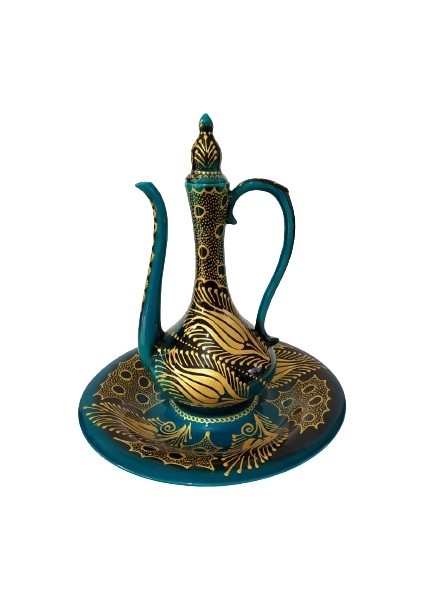 El Yapımı Büyük Boy Çini Ibrik Buyk Ibrik 30 cm Tabaklı