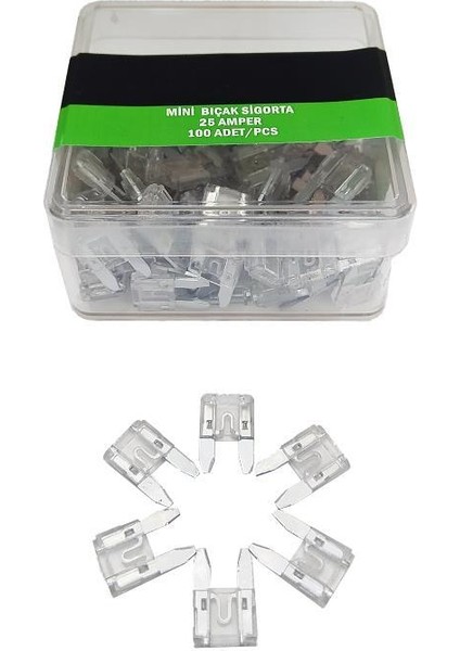 Mini Bıçak Sigorta 25 Amper ( 100 ' Lü Paket )