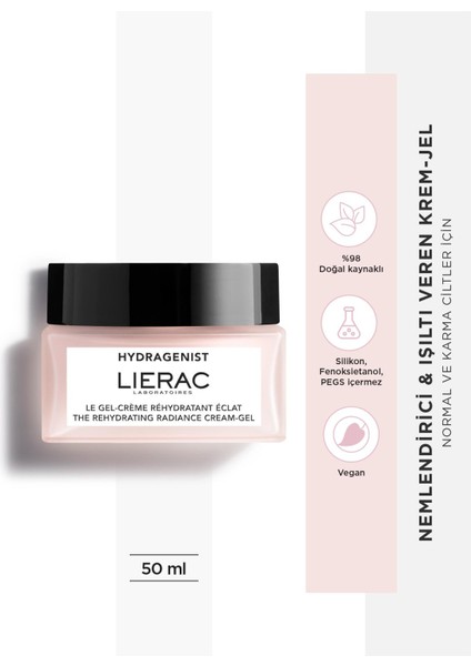 Hydragenist The Rehdyrating Radiance Cream-Gel Vegan, Nemlendirici, Işıltı Veren Krem Jel 50 ml