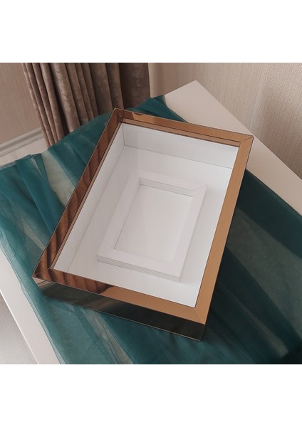 25X35 cm Bronz Pleksi Kaplı Fotoğraf Alanlı Model Tasarım Gül Kutusu Anı Çerçevesi! Ayna Çerçeve! Ledli