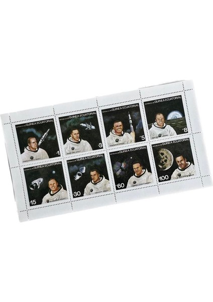 Uzay ve Astronotlar Temalı Ekvator Ginesi Damgasız 8'li Blok Pul