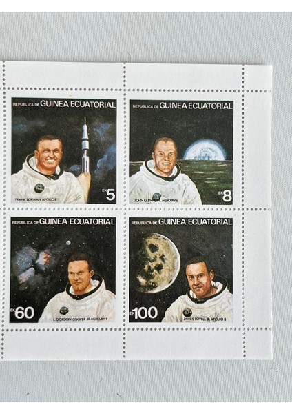 Uzay ve Astronotlar Temalı Ekvator Ginesi Damgasız 8'li Blok Pul indirimleri