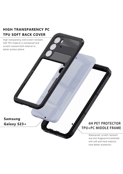 Samsung Galaxy S23 Plus Kılıf Su Geçirmez Dahili Lens ve Ekran Koruyuculu Waterproff Su Altı Çekim Kılıfı Toz Geçirmez Tam Gövde Kapatma Outdoor