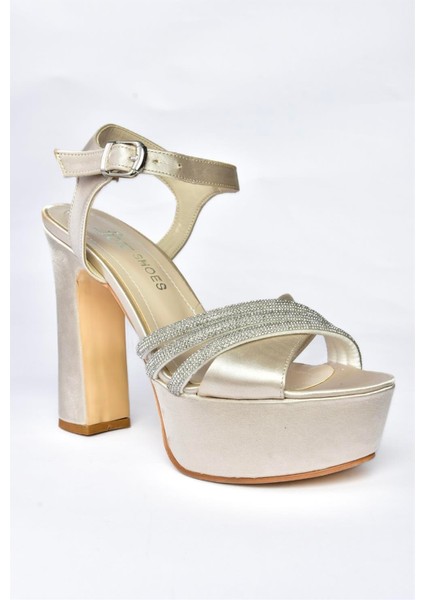 P246057504 Ten Kumaş Platform Topuklu Kadın Abiye Ayakkabı