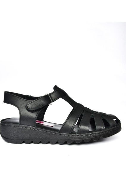 P555030703 Siyah Deri Kadın Sandalet indirimleri