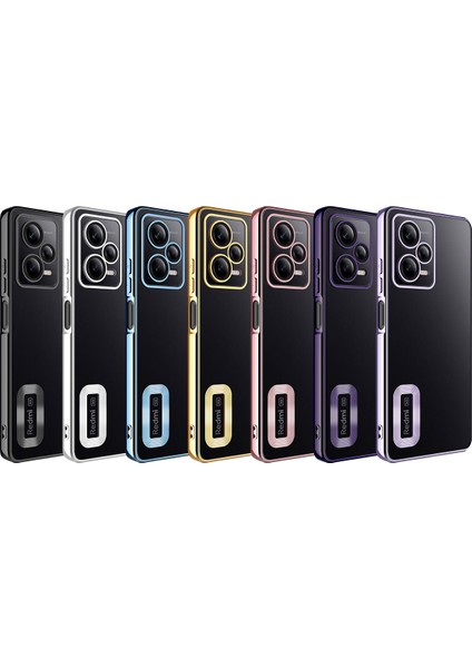 Xiaomi Poco X5 5g Kılıf Logo Gösteren Parlak Kenarlı Kamera Lens Korumalı Şeffaf Omega Silikon Kapak