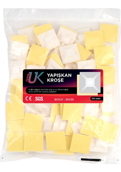 Yapışkanlı Kablo Kroşesi Plastik Kablo Kroşesi 30X30 100 Adet