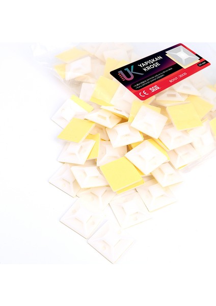 Yapışkanlı Kablo Kroşesi Plastik Kablo Kroşesi 30X30 100 Adet