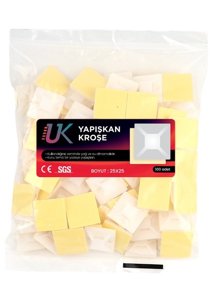 Yapışkan Kablo Kroşesi Plastik Kablo Kroşesi 25X25 100 Adet