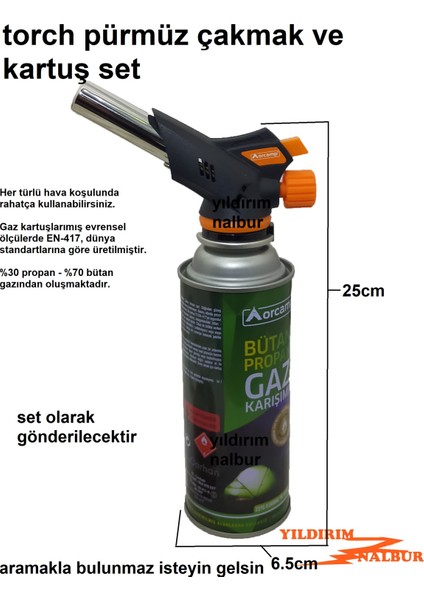 Torch Pürmüz Çakmaklı ve Kartuşlu Set Mangal Tutuşturma