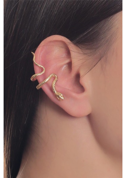 Kadın Lak Altın Kaplama Sıkıştırmalı Model Yılan Formlu Kıkırdak Küpe & Earcuff