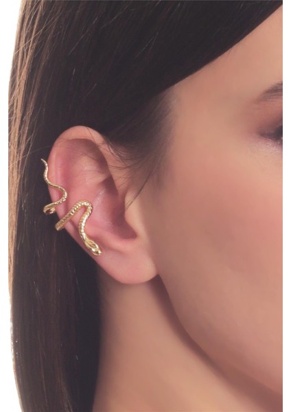 Kadın Lak Altın Kaplama Sıkıştırmalı Model Yılan Formlu Kıkırdak Küpe & Earcuff modelleri