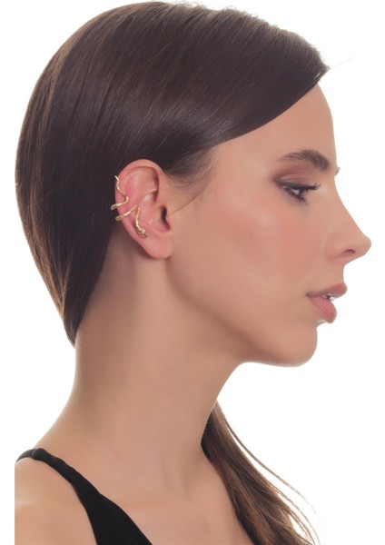 Kadın Lak Altın Kaplama Sıkıştırmalı Model Yılan Formlu Kıkırdak Küpe & Earcuff fırsatları
