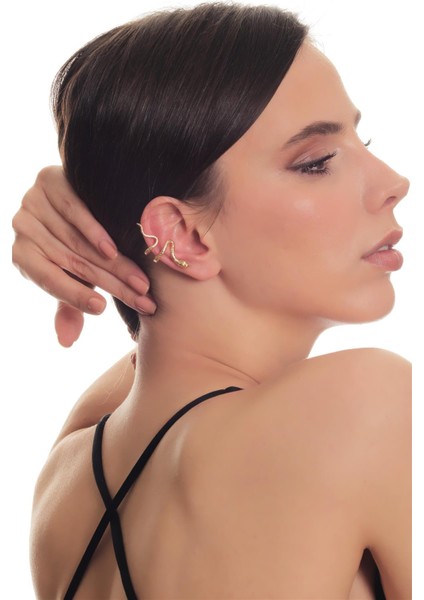 Kadın Lak Altın Kaplama Sıkıştırmalı Model Yılan Formlu Kıkırdak Küpe & Earcuff indirimleri
