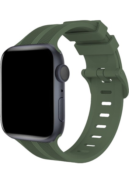 Apple Watch 41MM KR408 Çizgili Silikon Kordon - Koyu Yeşil