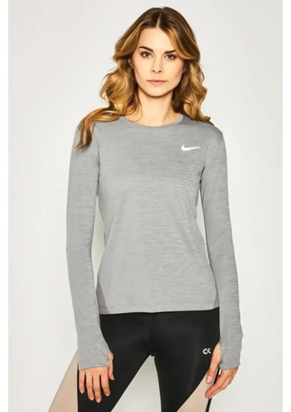 Dri-Fit Miller Top Standart Kesim Gri Kadın Uzun Kollu Tişört Antreman Üstü modelleri