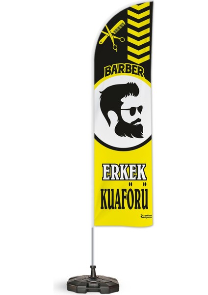 Erkek Kuaförü Temalı 2 Adet Yelken Bayrak ve 1 Bariyer Duba Takımı